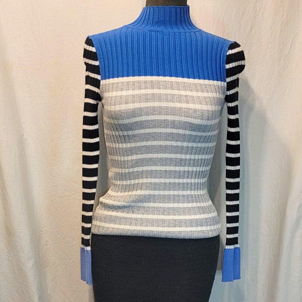 LOFT | Womens Striped Turtleneck Sweater Size XS - Blue/Gray/Black/White